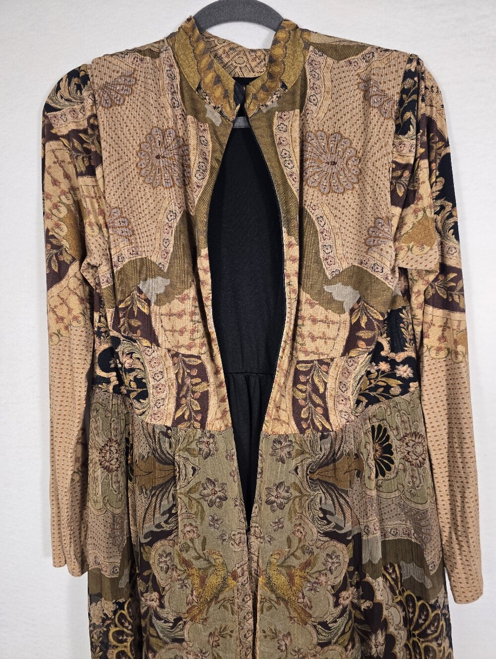 Soft Surrounding Fall Stretchy Gold Olive Baroque Lined Maxi Dress. Ladies 8 - Picture 12 of 15